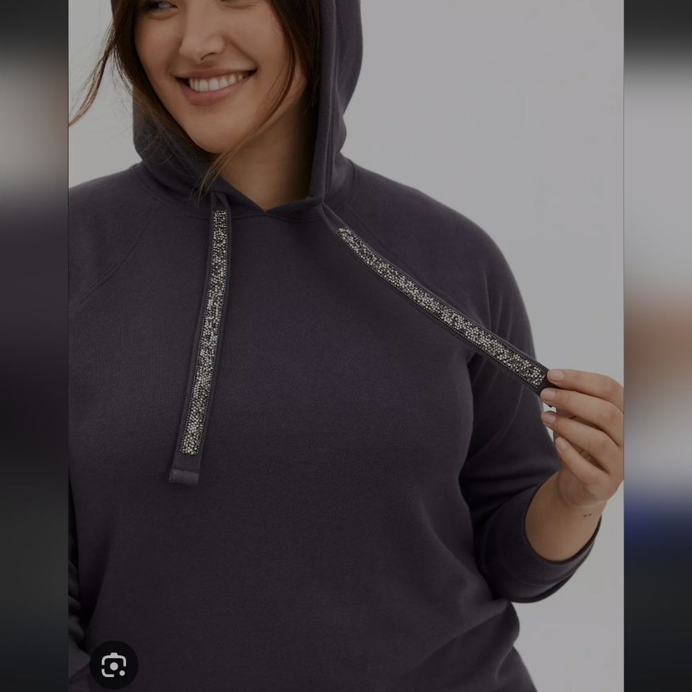 Torrid Gray Rhinestone Drawstring Pullover Hoodie… - image 1